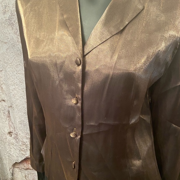 Laura Taupe Shimmer Blouse with Covered Buttons - Picture 2 of 4